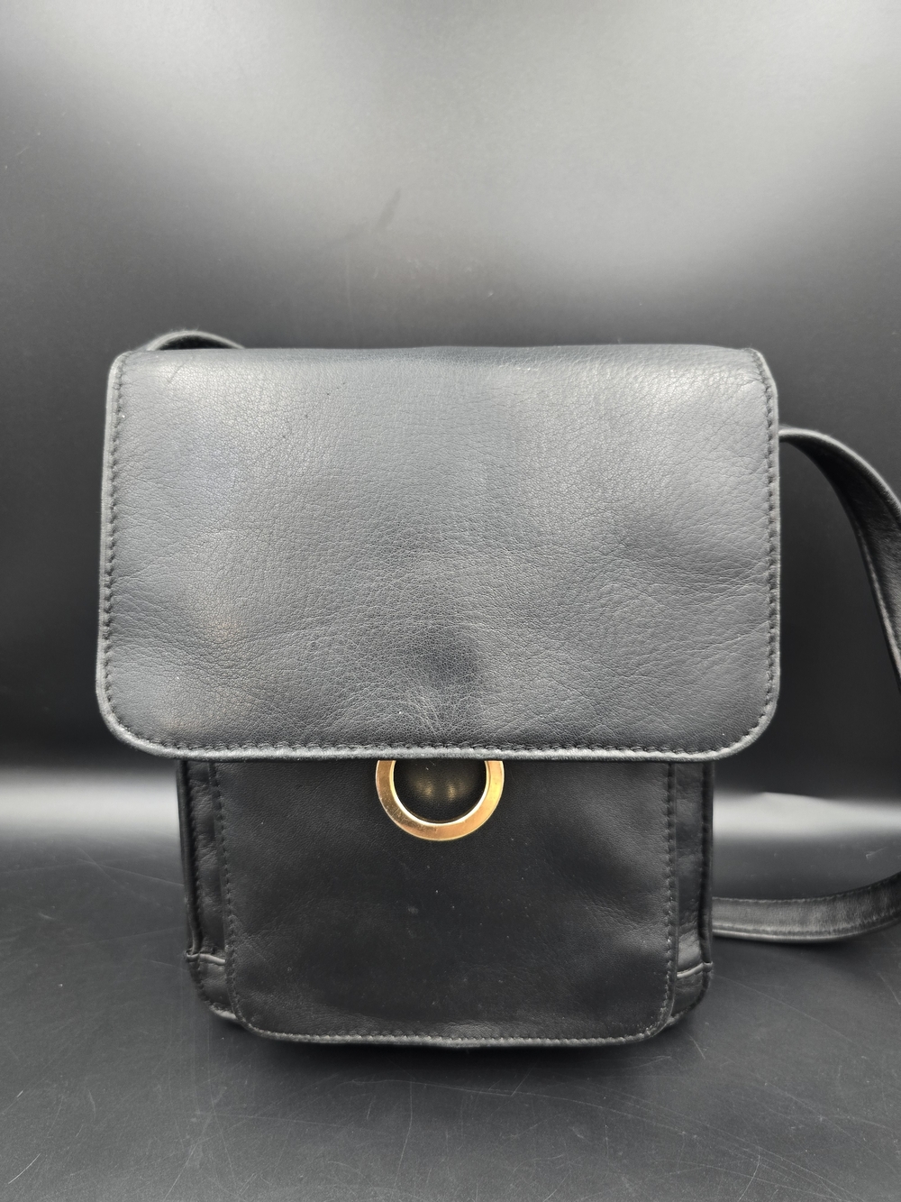 Jacqueline Ferrar Black Crossbody Bag with Gold Ring